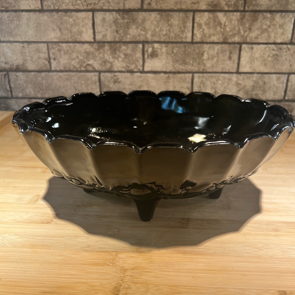 Vintage Garden Black Footed Oval Bowl by Indiana Glass 12.25 x 8.5” x 4.5
